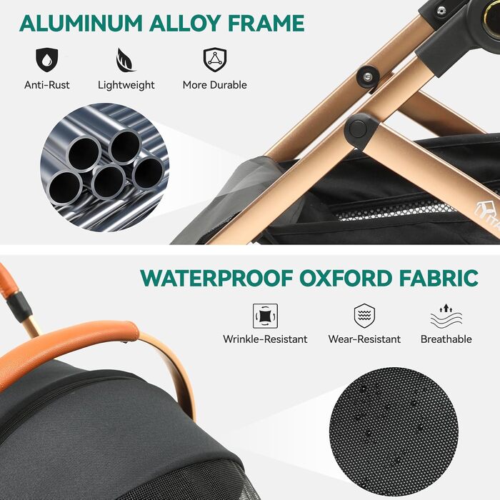YITAHOME 3-in-1 Dog Stroller & Cat Carrier - Folding Pet Buggy for Dogs up to 20kg - Black