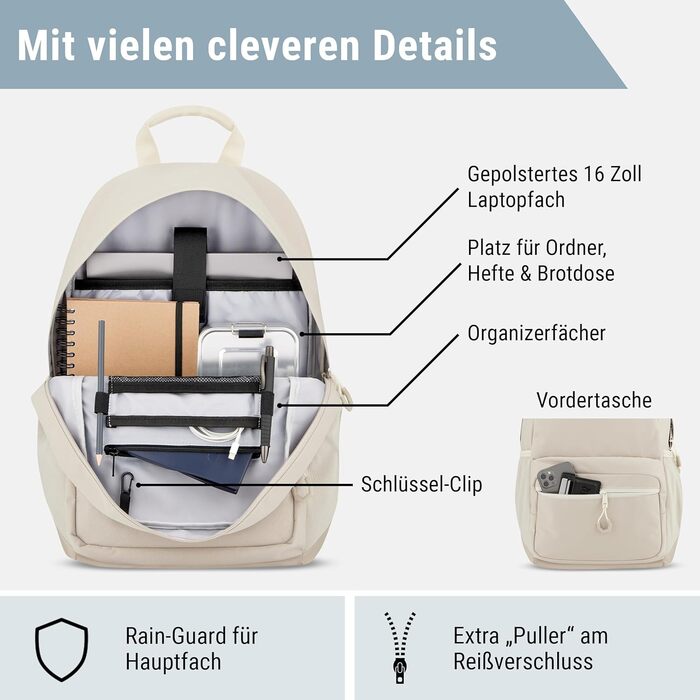 Шкільний рюкзак для дівчаток та хлопців-підлітків Flex - рюкзак для жінок та чоловіків з відділенням для 16-дюймового ноутбука для школи та дозвілля - водовідштовхуючий (пісочний)