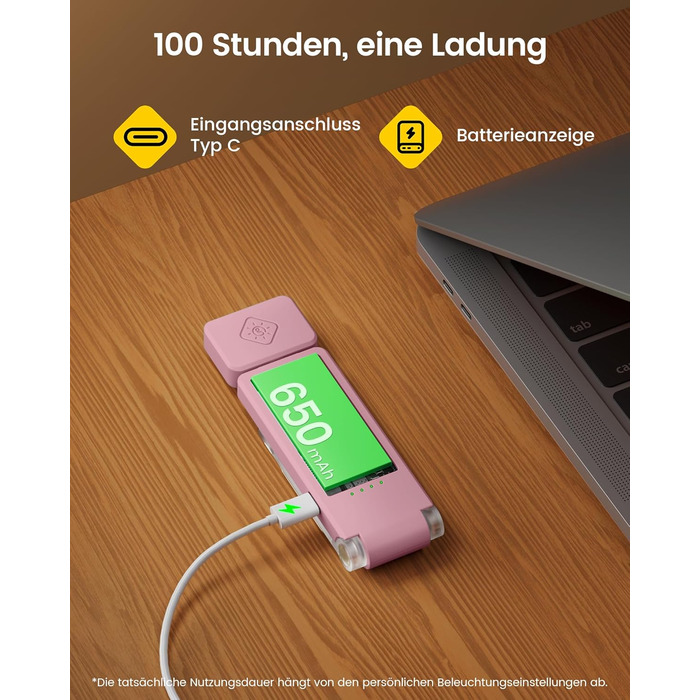 Світлодіодна кліпса для читання Glocusent 12 LED з затискачем, рожева: лампа для книги в ліжко, 5 кольорів, 5 рівнів яскравості, 100 годин роботи, для дітей та любителів читати