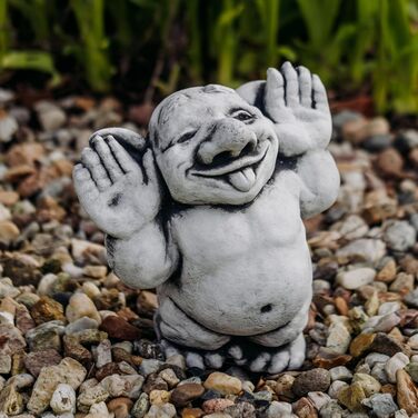 gartendekoparadies.de Massive Stone Figure, Funny Troll. Hello, here I am! Height 25 cm, Grey, 6 kg, made of cast stone, frost-resistant figure for outdoor use.