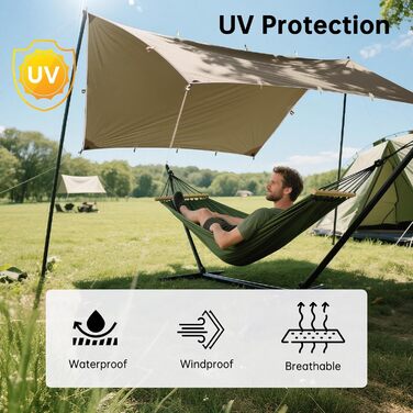 FREE SOLDIER 3x3.2m Waterproof Tarp - Ultralight Camping Shelter, UV Protection, Military Green & Beige - for Hiking, Outdoor Activities