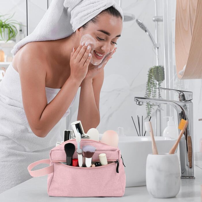 Чоловіча косметичка-органайзер для подорожей, велика жіноча косметичка, дорожня косметичка з подвійною блискавкою (#5 Рожевий)