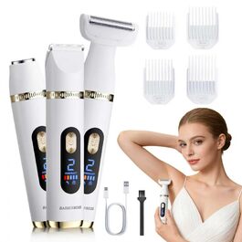 Електричний тример-голениця для жінок 3-в-1 BarberBoss SmoothCare для тіла, бікіні та обличчя, з 4 насадкою-гребінцями та LED-дисплеєм (Білий, Шампань)