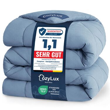 Всесезонна ковдра CozyLux 200x200 см для 4 сезонів, сіро-блакитна