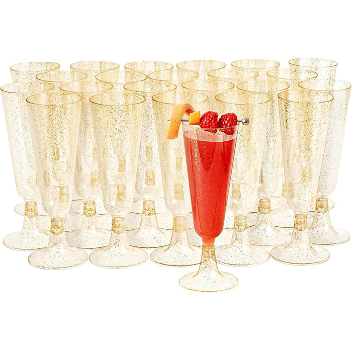50 пластикових келихів для шампанського MATANA Premium з блискітками (150 мл) – багаторазові келихи для коктейлів, десертів та вина, ідеальні для вечірок та свят