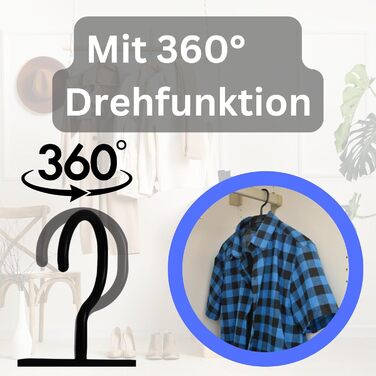 50 Плечиків для одягу з обертовими гачками на 360 градусів, перероблений пластик, чорного кольору, нековзні, економія місця, Made in EU, HLKauf-Block