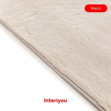 Килимок для вітальні Interiyou Fargo, 80x150 см, бежевий, короткий ворс, миючий, антиковзаючий, штучне хутро, м'який, довгий ворс, прямокутний