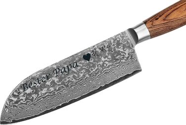 Ніж кухонний Wakoli EDIB Pro Santoku з дамаської сталі (VG10) 17 см, рукоять Pakkawood, подарункова коробка - для м'яса, риби та овочів, з можливістю гравіювання