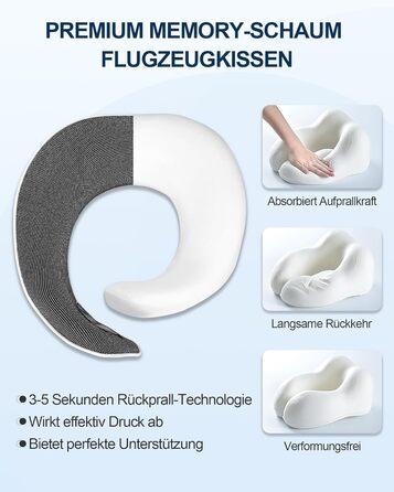 Подушка для шиї у подорожах: ортопедична, з memory foam, для дорослих та дітей, з маскою для сну та навушниками, якісний чохол