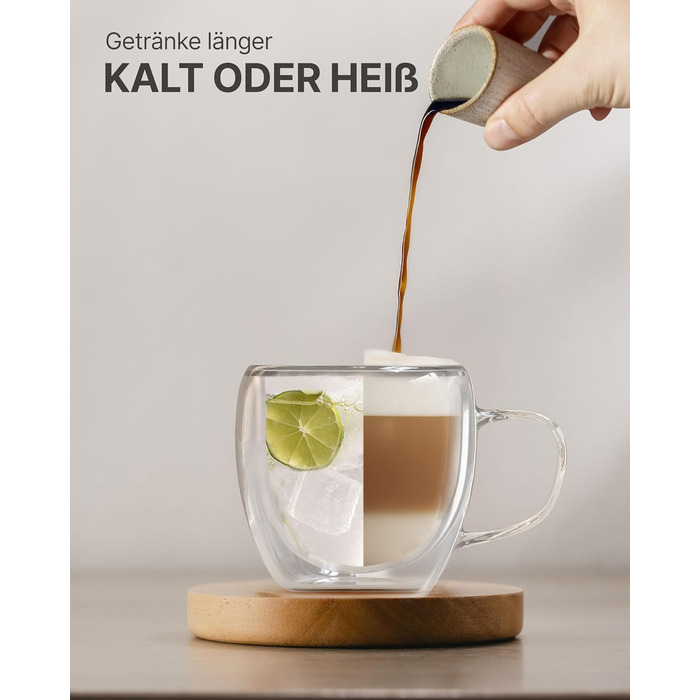 Набір кавових чашок Lemontree 4 шт. 250 мл (Borosilikatglas) - для капучіно, лате макіато, посуд для ресторану