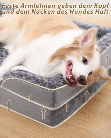 KSIIA Dog Bed for Medium-Sized Dogs, Orthopedic, Removable and Washable Base and Armrest Cover, Waterproof Inner Liner, Dog Sofa Dog Basket with Raised Edges, Non-Slip Bottom, Dog Couch Grey