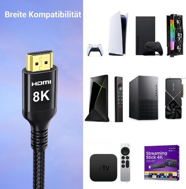 HDMI 2.1 кабель Etseinri 2 метри, 48Gbps, 4K 240Hz, 8K, eARC, HDCP2.3, HDR10+, Dolby Atmos, Vision, для моніторів, телевізорів, проекторів (Чорний)