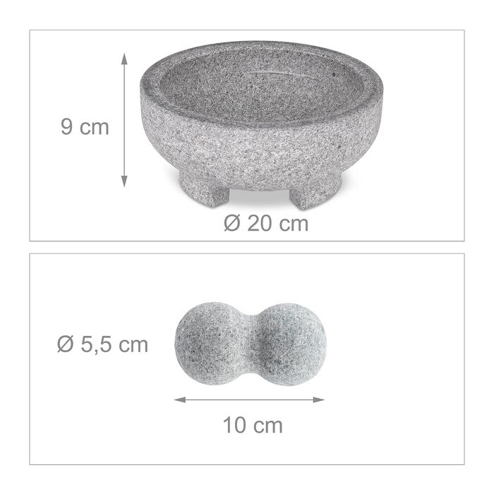 Гранітний ступка з товкачиком Relaxdays, сірий, 9x20 см - для спецій та трав