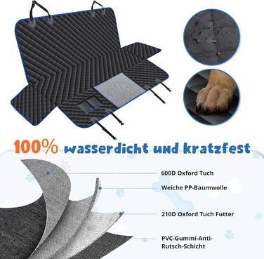 Водонепроникний килимок для собак у машину з боковинами та сіткою, захист для заднього сидіння, ремені безпеки та захист багажника, чорний/сірий