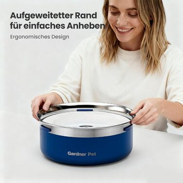 Миска для води для собак Gardner Pet без облизування, нержавіюча сталь, проти протікання, запобігає ковтання, для великих собак, для дому та вулиці, (2L, блакитна)