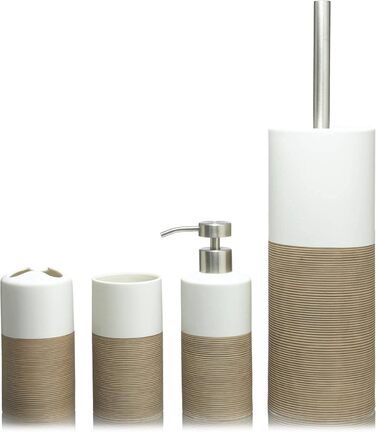 Дозатор для мила Sealskin Doppio, з натурального порцеляни, без свердління, для ванної кімнати та кухні, колір: пісок, ручне розписування