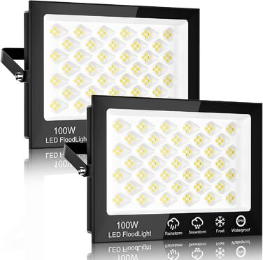 LED прожектор Sararoom 100 Вт 10000 Лм, 156 LED, холодне біле світло 6500K, IP65, водонепроникний для вулиці, саду, гаража, двору, комплект 2 шт.