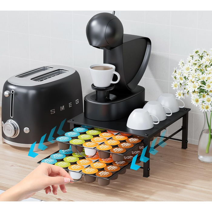Тримач для капсул Dolce Gusto на 60 капсул, металева висувна шухляда, антиковзні ніжки, для кухні та офісу