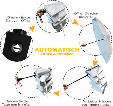 Зонт від сонця та дощу, 42/46 дюймів, штормостійкий, з 8 ребрами, для чоловіків та жінок (срібний/блакитний)