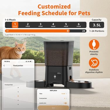 Автоматичний годівник для котів та собак HoneyGuardian з Wi-Fi, 2 миски, 3.5л, APP-керування