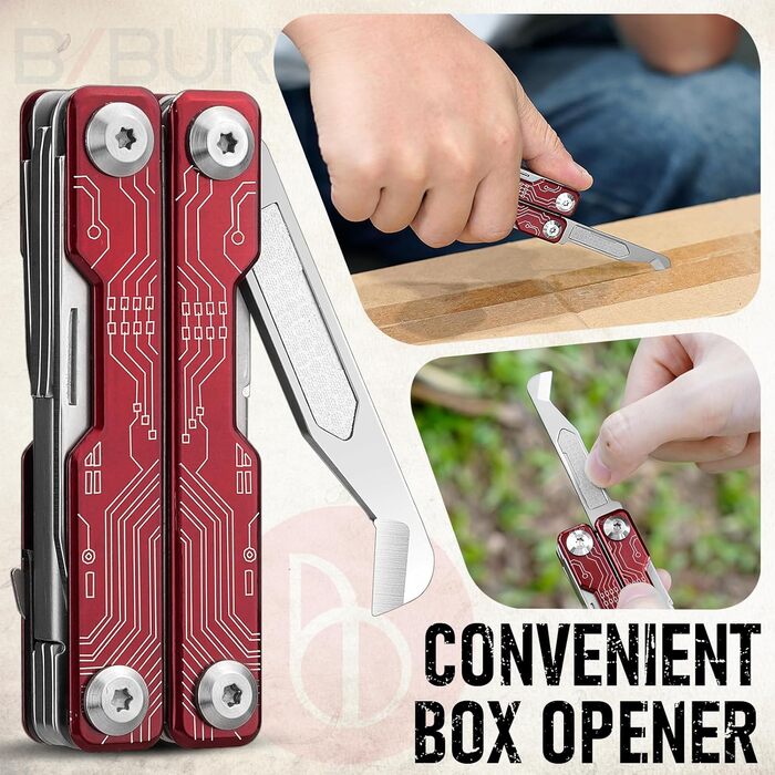 Мультитул BIBURY 10-в-1 з прихованими пінцетами, рубіжником, відсікачем ременя - для кемпінгу, риболовлі, активного відпочинку. Ідеальний подарунок для жінок та чоловіків (Червоний)