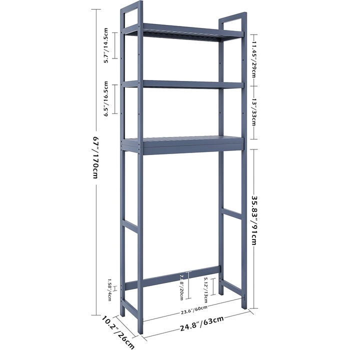 SMIBUY Toilet Shelf, Bamboo Toilet Shelf, Adjustable Washing Machine Shelf, Bathroom Shelf with 3 Storage Shelves, Space-Saving, Easy to Assemble (Gray)