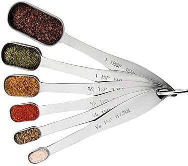 6-Piece Stainless Steel Measuring Spoon Set, Slim Measuring Teaspoon Set, Measuring Cups for Dry and Liquid Ingredients, Spices, Sugar, Coffee, Kitchen Scale