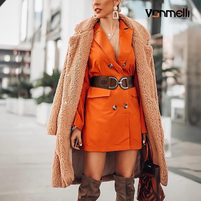 Жіночий ремінь VONMELLI Vintage з широкою пряжкою, еластичний, для суконь та пальто, колір кава, розмір M (84-94 см)