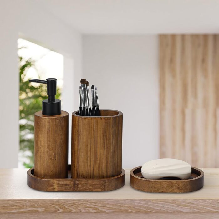 Набір аксесуарів для ванної кімнати, 4 шт., бамбук, карбонізований, ручної роботи, японський стиль