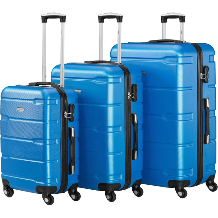 Набір валіз Zelsius 4 шт. з ABS, з кодовим замком, 4 колеса, внутрішній роздільник | Набір валіз з твердим корпусом, великі валізи, набір багажу, ручна валіза (Блакитний, 3 шт.)