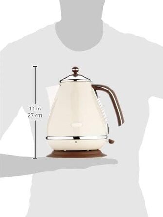 De'Longhi Kettle Icona Vintage KBOV2001.BG - 1.7 l with water level indicator and 360° base, stainless steel in an elegant retro look with chrome details, beige Single