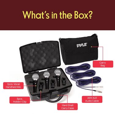 Професійний мікрофонний комплект Pyle (3 шт.) - кардіоїдний, з XLR-кабелем та кейсом