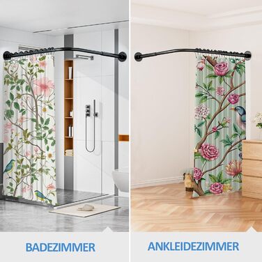 Штанга для душу L-подібної форми, регульована 60-134 см, з кріпленням для штори та опорою для стелі, чорна. Підходить для ванни/ванної кімнати. Потрібно свердління.