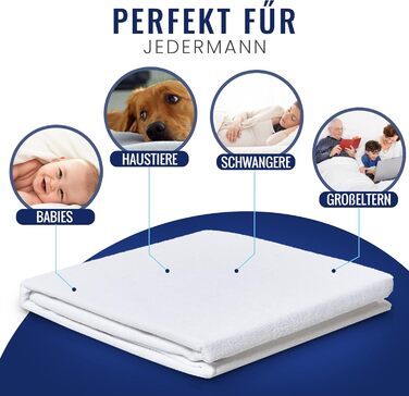 Waterproof mattress protector and wetness protection 160x200 cm, Oeko-TEX® Standard 100 cotton & fitted sheet fastening: incontinence pad & mattress protection, also as a replacement for fitted sheets.