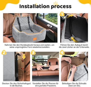 GL GLENSLAVE Dog Car Seat for Large/Medium Dogs - Elevated Pet Seat for Dogs Up to 25kg or 2 Small Dogs, Removable & Washable with Thick Cushions & Storage Pockets (Gray)