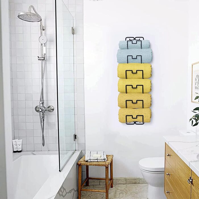 Настінна тримач для рушників з 6 секціями, чорний | Для ванної кімнати