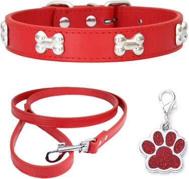 Нашийник для собак Halfsumo з шкіри та поводок: комплект для малих та середніх собак та котів, червоний