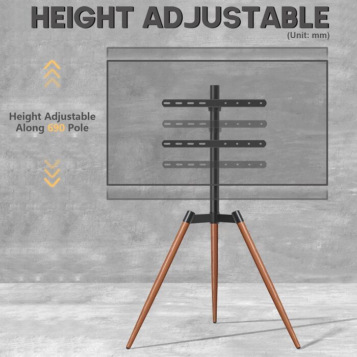 RFIVER Adjustable TV Stand with Swivel - Fits 32-65 Inch TVs, VESA 400x400, 35kg Weight Capacity (Red-Brown)