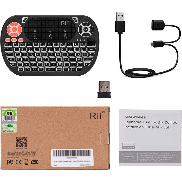 Бездротовий ігровий комплект клавіатури та миші Rii, Bluetooth + 2.4GHz, LED-підсвічування, QWERTZ (Mini)