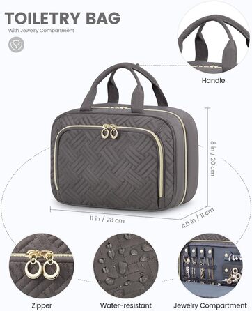 Чоловіча/Жіноча косметичка OVEVOOK водонепроникна для підвішування з гачками, велика з відділенням для прикрас (Сірий, M-Update)