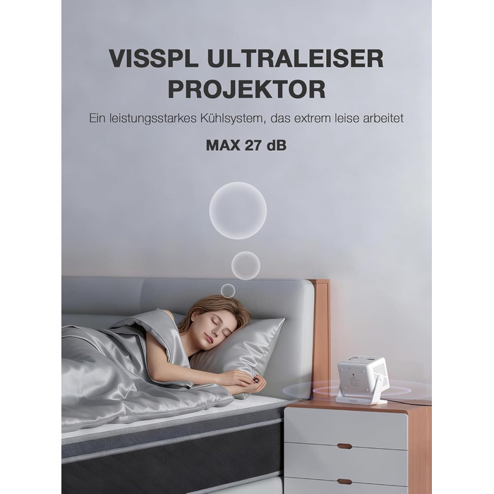 Портативний проєктор VISSPL A-800ANSI: Full HD 1080P, WiFi6, Bluetooth, Автофокус, Корекція трапеції 6D, Підтримка 4K, Netflix, для домашнього кінотеатру та відпочинку на природі