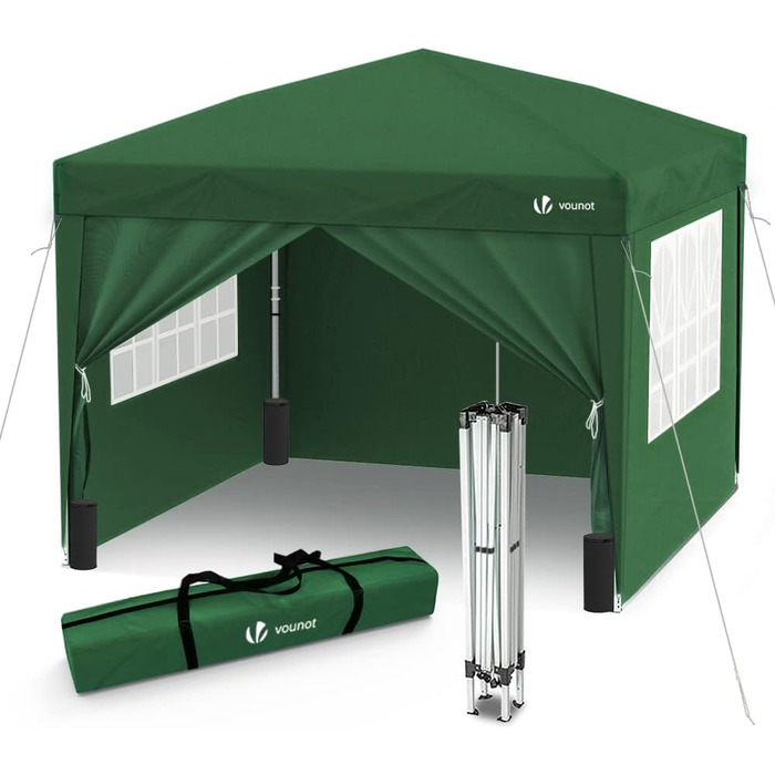 VOUNOT® Gazebo 3x3m with 4 Side Walls & 4 Sandbags, Pop Up Folding Gazebo, Foldable Garden Tent Party Tent, including Bag, Grey (Green + 4 Side Walls)