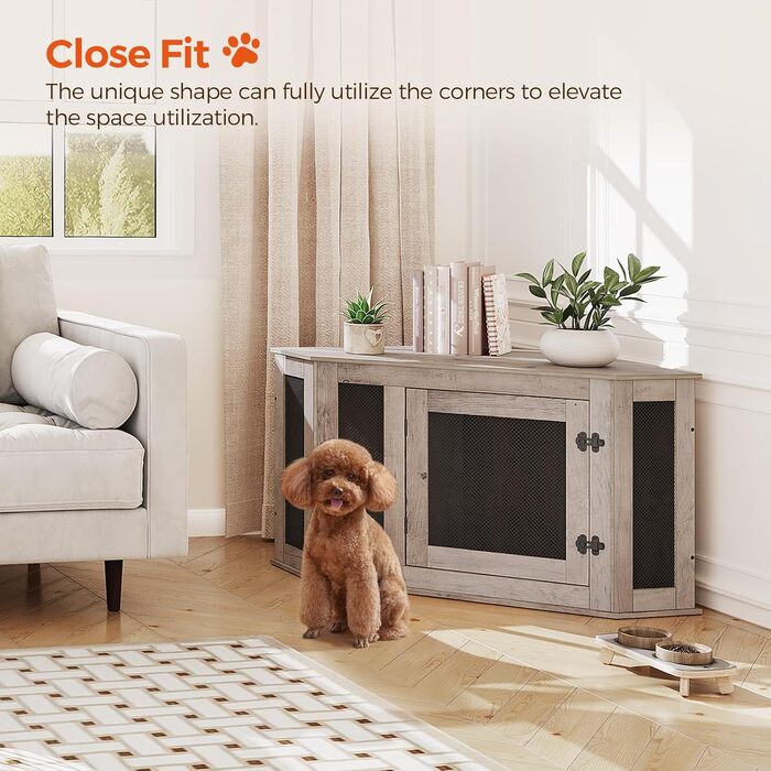 Клітка для собак Eck Möbel, Будка для собак для дому, внутрішнє використання, 113 x 60 x 60 см, клітка для маленьких та середніх собак, багатофункціональна, вінтажний стиль, потертість білого кольору ADCWT0801 (Беж)