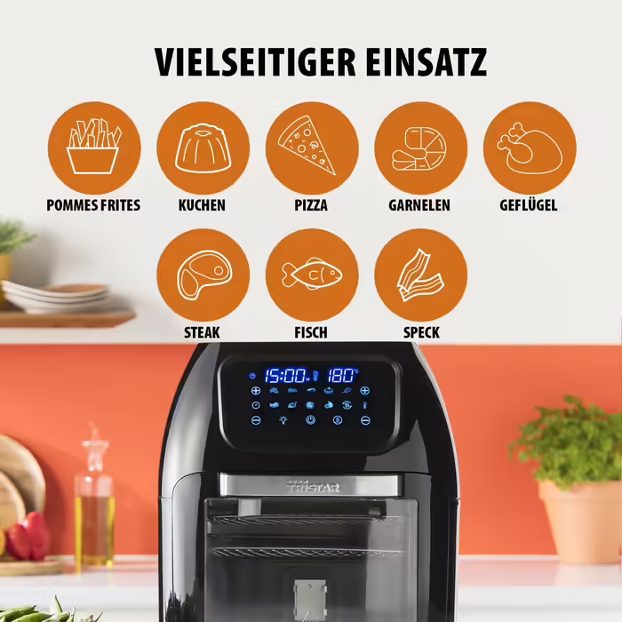 Tristar Hot Air Fryer 10 L, oil-free baking, 10 programs, touchscreen, dishwasher-safe parts, non-stick coating, including accessories, 1800 W, Airfryer FR-6964 Hot Air Fryer and Oven 10L
