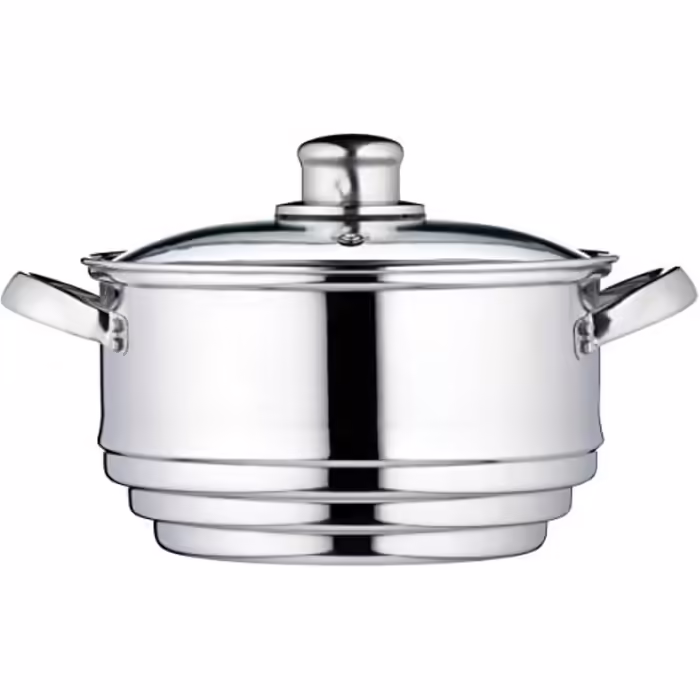 Пароварка KitchenCraft з 3 рівнями, універсальна вставка з нержавіючої сталі для каструль 16/18/20 см, срібляста