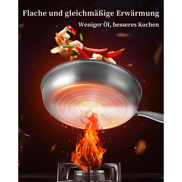 Сковорода з нержавіючої сталі 28 см, антипригарна, з кришкою, 18/10, для індукційних плит, енергоефективна, без PTFE та PFOA