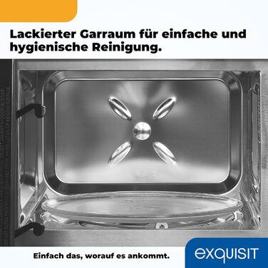 Вбудована мікрохвильова піч Exquisit EMW20-DG-020 | 800 Вт, 1000 Вт гриль, 8 автопрограм, діаметр обертового столу 27 см, нержавіюча сталь, чорний колір, ручне керування