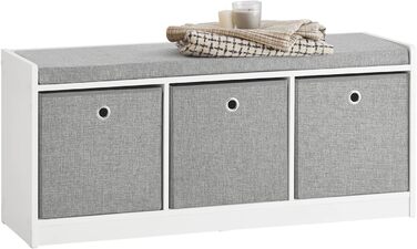 SoBuy FSR65-DG Storage Ottoman Bench, Shoe Bench with Seating Area, Shoe Chest with 3 Gray Baskets, White, WxDxH approx.: 102x45x32cm, 3 Baskets White