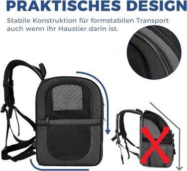 Рюкзак для собак та котів Apollo Walker - зручний та дихаючий, для малих тварин (2-15 кг), чорний