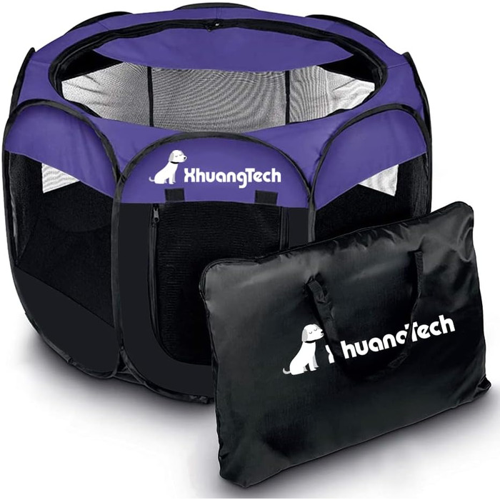Клітка-манеж для тварин XhuangTech: собаки, коти, цуценята, 80x80x58,4 см, м'яка тканина, портативна, складна, для дому та вулиці, фіолетовий/чорний